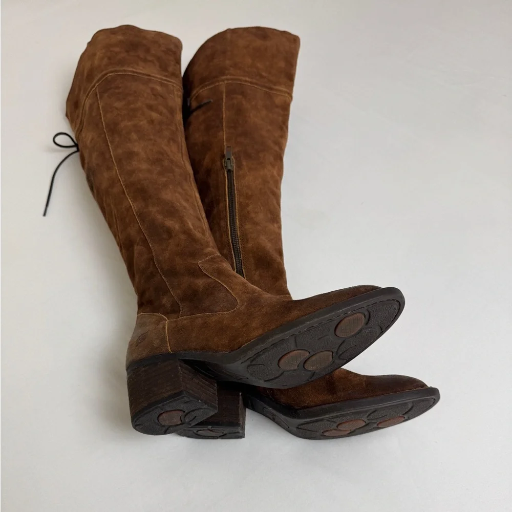 Born Brown Tall Suede Over The Knee Riding Boots Block heel Side Zip Size 7
